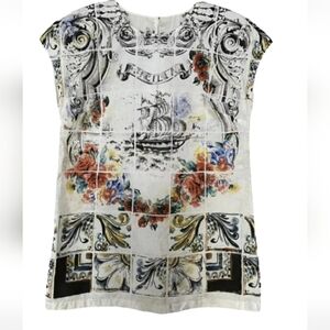 Dolce & Gabbana White Floral and Nautical Print Cotton Blouse